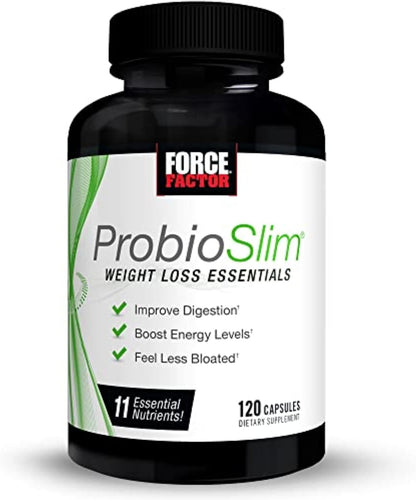 Force Factor ProbioSlim Weight Loss Essentials – Metabolism Support with Probiotics, Prebiotic Fibre & Green Tea Extract, 120 Capsules