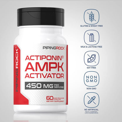 Piping Rock AMPK Metabolic Activator Supplement | 450 mg | 60 Capsules | Actiponin | Gynostemma Pentaphyllum Extract | Non-GM and Gluten-free