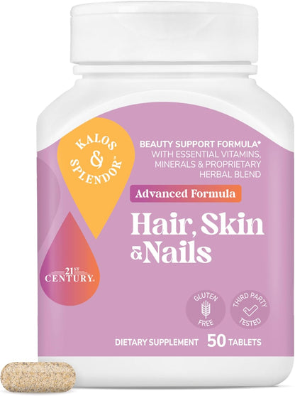 Kalos and Splendor 21st Century Hair, Skin and Nails Tablets – Advanced Formula, 50 Tablets