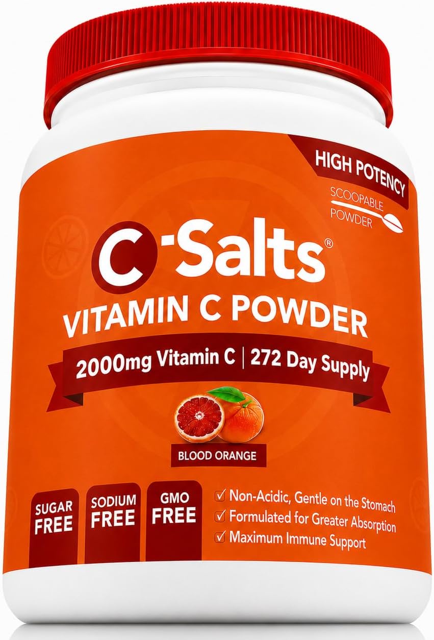 C-Salts Buffered Vitamin C Powder - Pure Organic, Stomach-Friendly Ascorbic Acid Vit C Drink for Daily Immune Support & Collagen Production - Vegan Non GMO Sugar Free - 272 Servings Blood Orange, 26oz (approx. 737g) - görsel 1