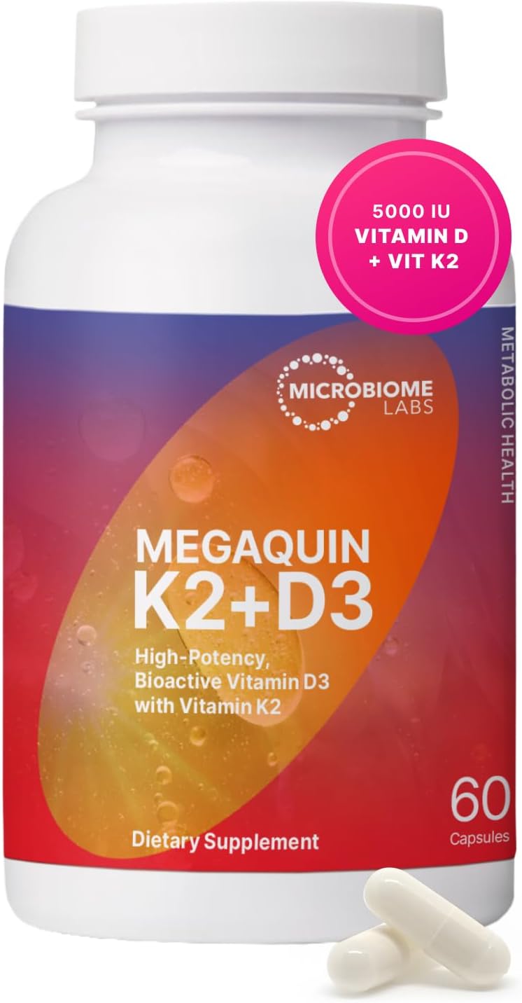 Microbiome Labs MegaQuin D3 + K2 - High Strength Vitamin D3 5000 IU & K2 MK-7 Supplement - görsel 1