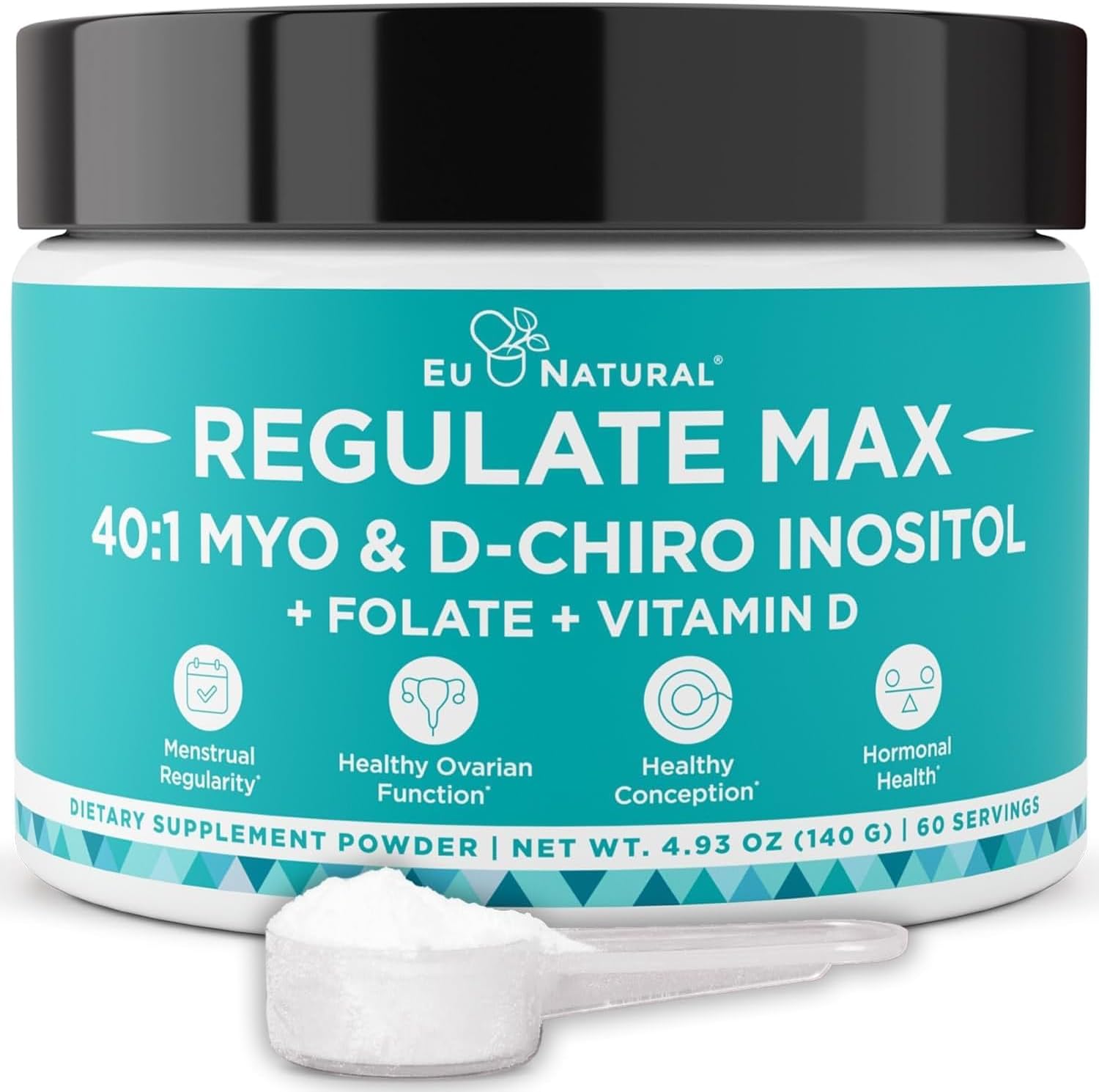 Regulate MAX Myo-Inositol & D-Chiro Inositol Food Supplement Powder with Vitamin D and Folate, Unflavoured, 60 Servings - görsel 1