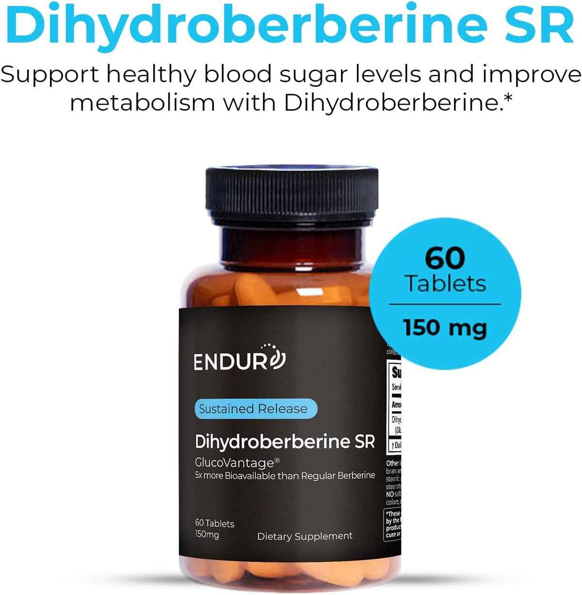 ENDUR Dihydroberberine SR (Sustained Release) Berberine 150 mg, 60 Tablets - görsel 2