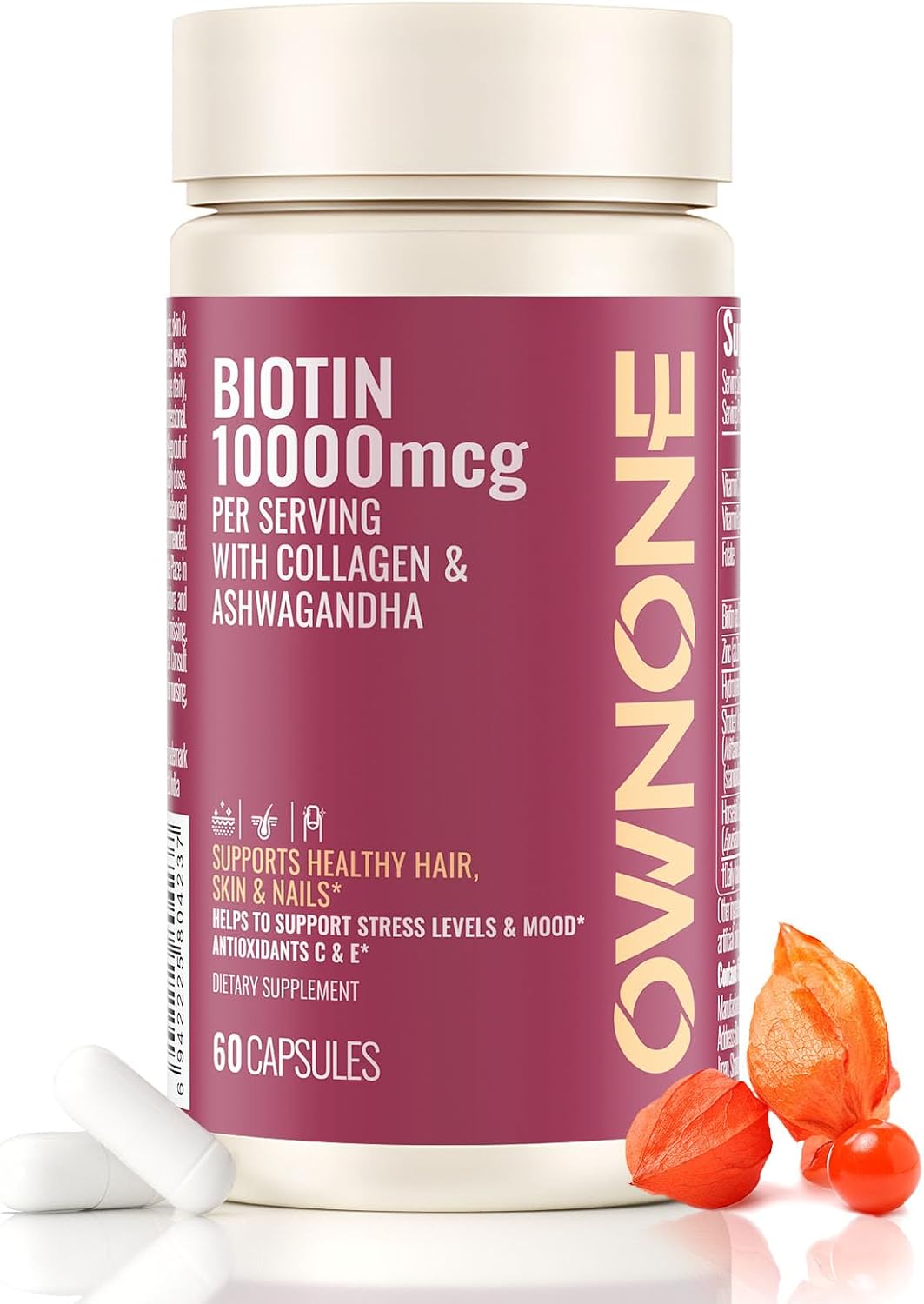 OWNONE Biotin 10000mcg, Contributes to Normal Hair, Skin and Nails – 60 Capsules - görsel 1