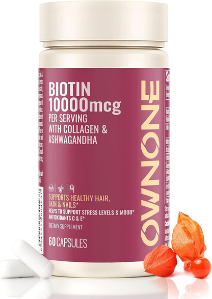 OWNONE Biotin 10000mcg, Contributes to Normal Hair, Skin and Nails – 60 Capsules