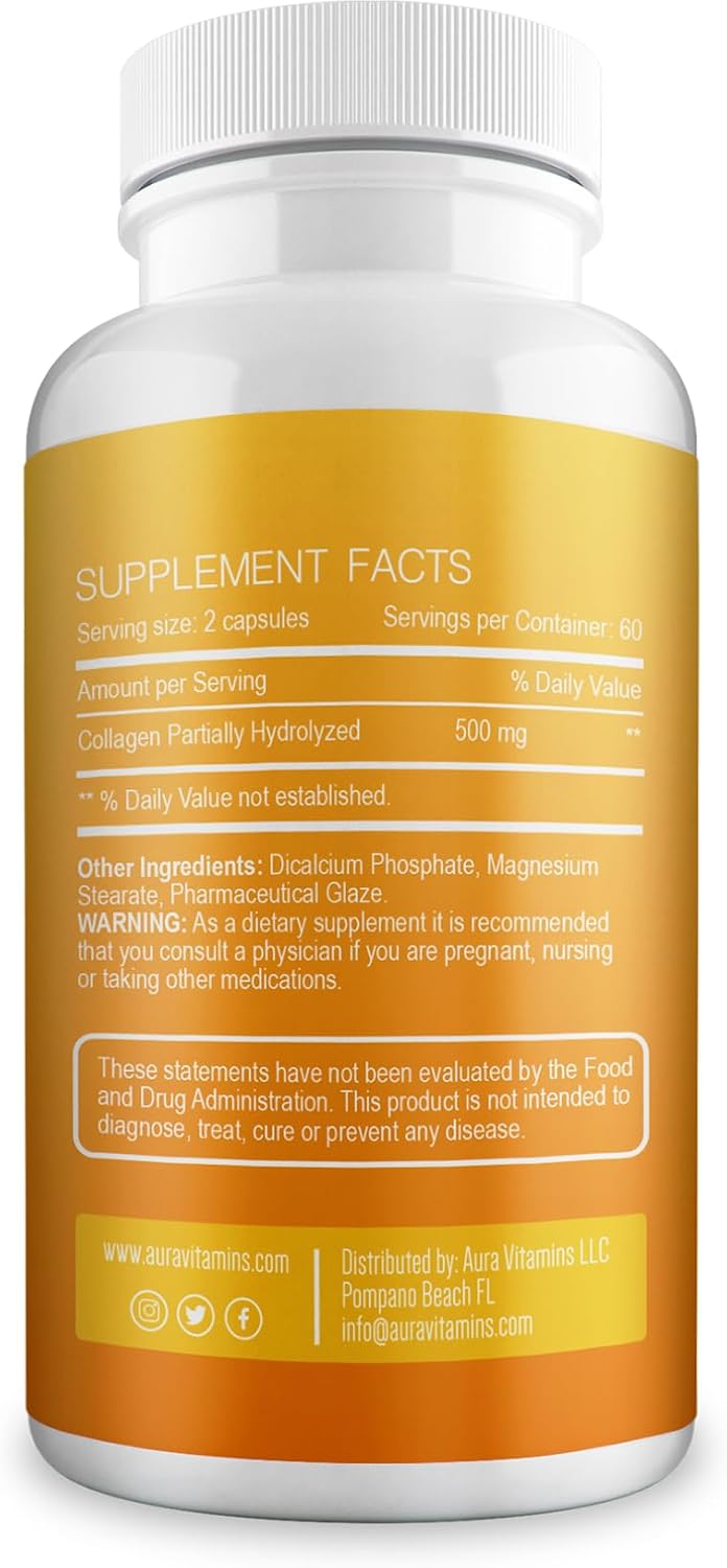 Aura Vitamin Hydrolysed Collagen with Vitamin C and Hyaluronic Acid Capsules, 500 mg, 120 Capsules (2 Bottles) - görsel 8