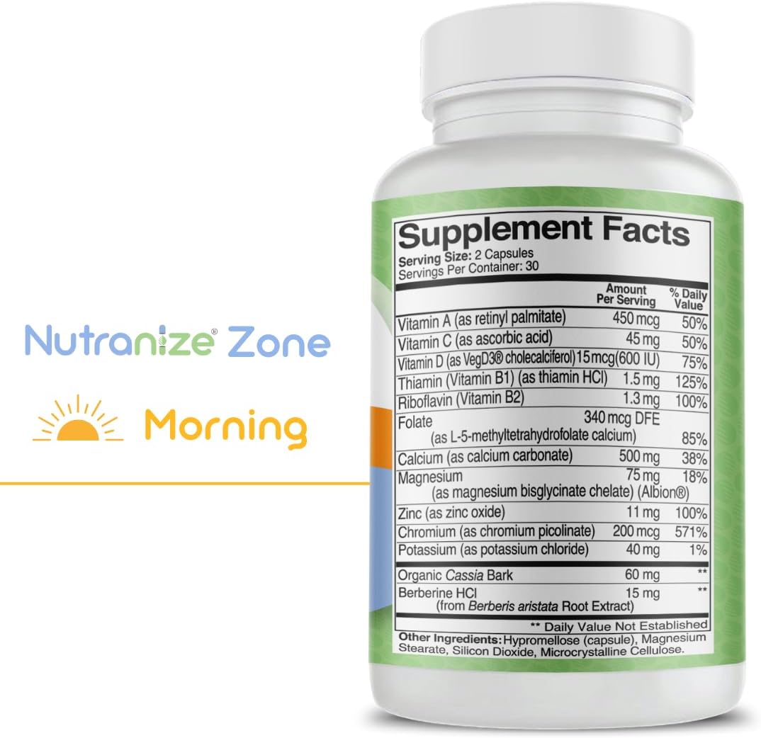 Nutranize Zone Twin Pack – Calcium, Magnesium Glycinate, Vitamin D3, K2 MK7, Methylfolate, Berberine, Chromium Picolinate, Cinnamon, Melatonin - görsel 2