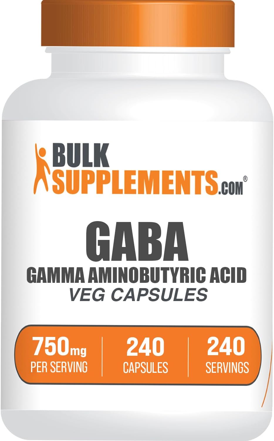 BulkSupplements Gamma-Aminobutyric Acid (GABA) 750mg Capsules, 240 Capsules - görsel 1