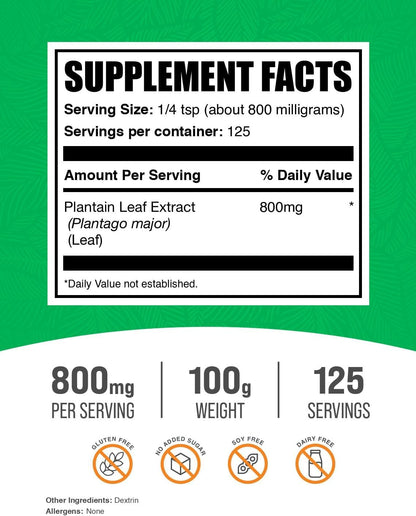 BulkSupplements.com Plantain Leaf Extract Powder - 800mg per Serving, 100g (3.5 oz)