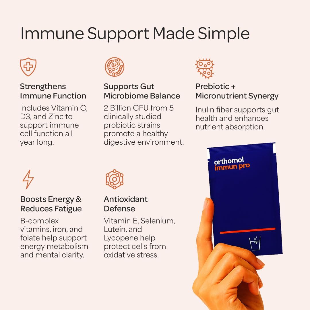 Orthomol Immun Pro, Immune Support and Gut Health Powder and Capsules for Adults with Probiotics, Prebiotics, Fibre, Vitamin C, Zinc, Selenium, Iodine, Vitamin D, E, A, B, Calcium (30-Day Supply) - görsel 4