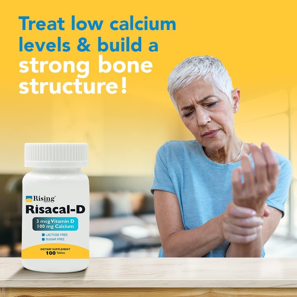 Rising Health Risacal-D - Calcium, Vitamin D3 & Phosphorus Supplement for Bone & Muscle Health - Sugar & Lactose Free - 100 Tablets - görsel 2