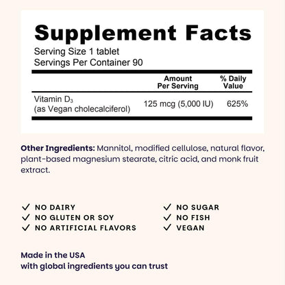 EZ Melts Vitamin D3 5,000 IU - Dissolvable Tablets, Vegan, Non-GMO - Green Apple