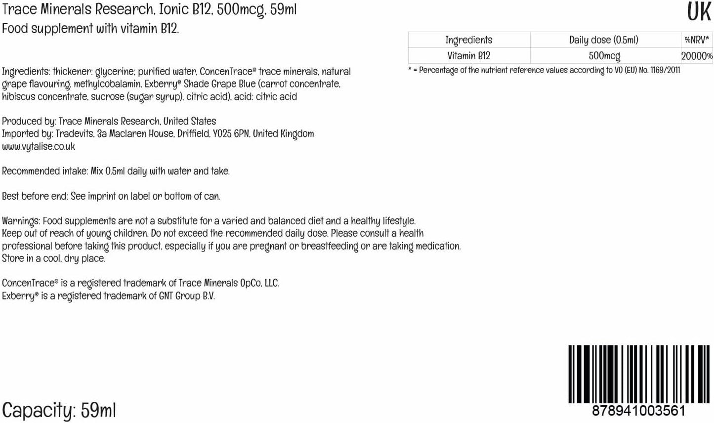Trace Minerals Liquid Ionic Vitamin B12 1000 mcg, 60 ml - görsel 2