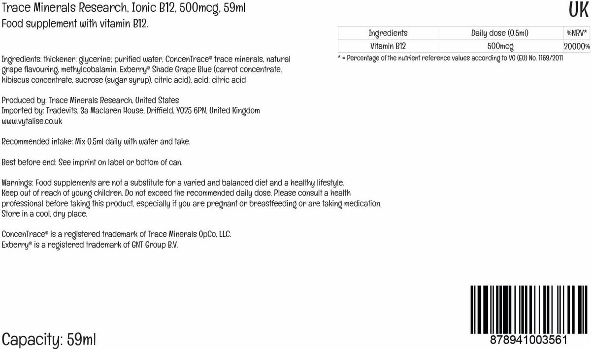 Trace Minerals Liquid Ionic Vitamin B12 1000 mcg, 60 ml - görsel 2