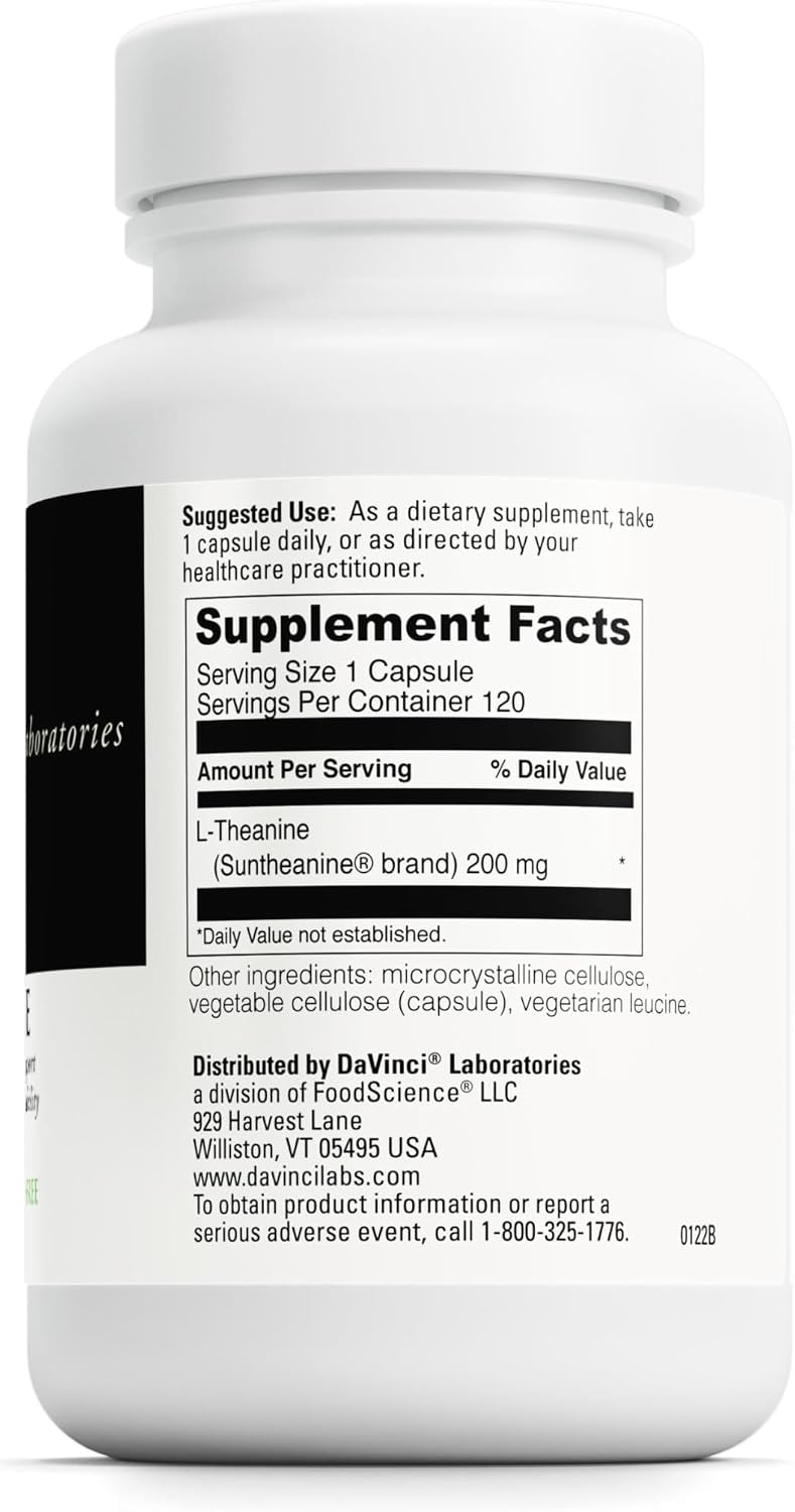 DAVINCI Labs L-Theanine – 200 mg, 120 Vegetarian Capsules – Food Supplement for Focus and Relaxation - görsel 2
