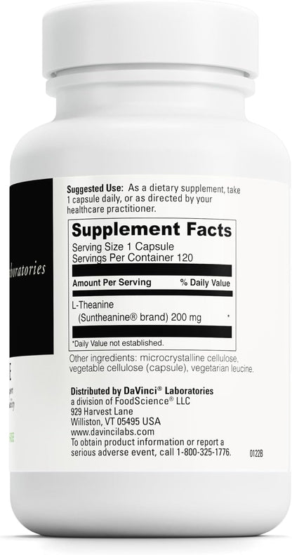 DAVINCI Labs L-Theanine – 200 mg, 120 Vegetarian Capsules – Food Supplement for Focus and Relaxation