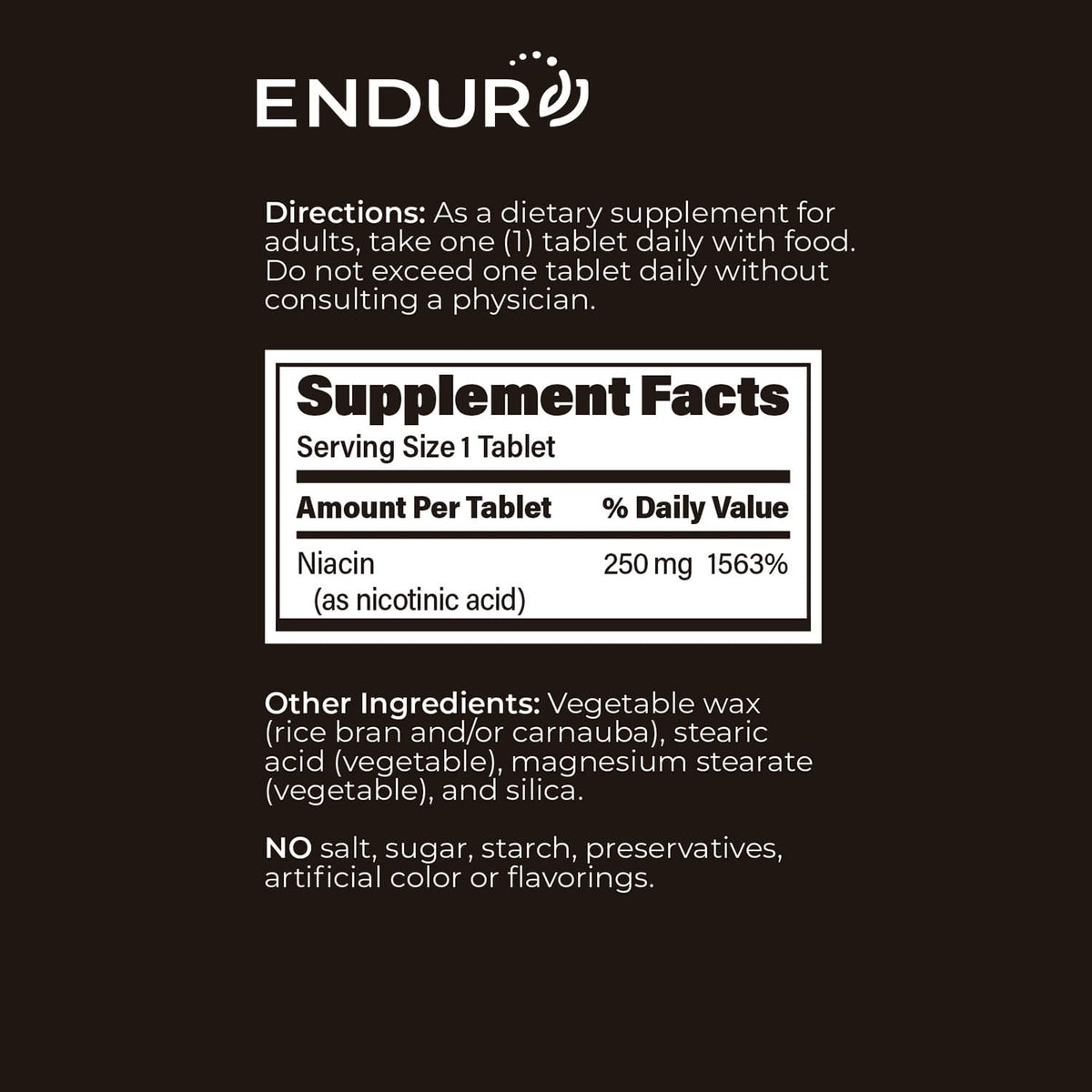 ENDUR-ACIN - Niacin B3 - ER (Extended Release) 250 mg - Nicotinic Acid - Healthy Heart & Cholesterol Balance Supplement - Low-Flush High-Potency Niacin with 4-8 HR Timed-Release Matrix - 200 Tablets - görsel 6
