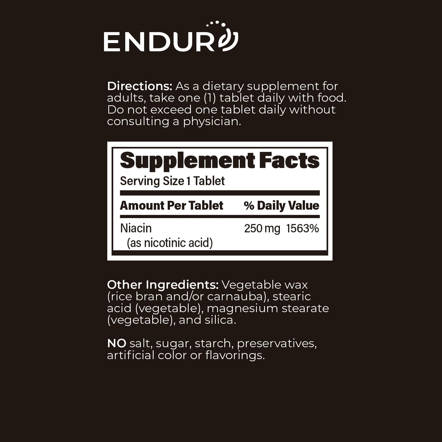 ENDUR-ACIN - Niacin B3 - ER (Extended Release) 250 mg - Nicotinic Acid - Healthy Heart & Cholesterol Balance Supplement - Low-Flush High-Potency Niacin with 4-8 HR Timed-Release Matrix - 200 Tablets - görsel 6