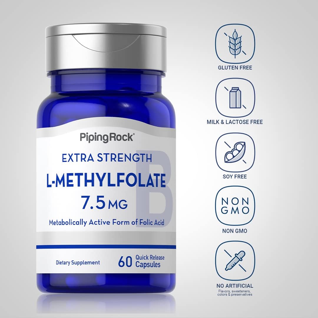 Piping Rock L-Methylfolate 7.5 mg | 60 Capsules | Extra Strength Supplement | Active Folate | Non-GMO, Gluten-free - görsel 4