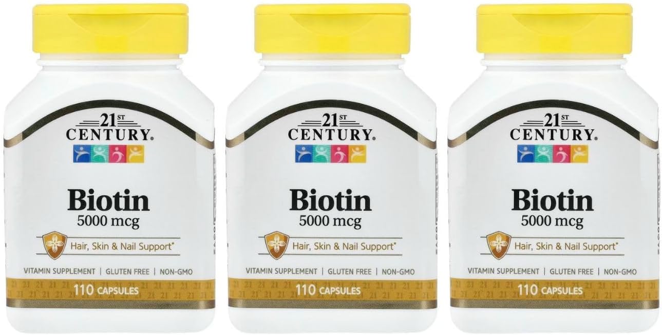 21st Century Biotin 5000 mcg Capsules, 110 Count (Pack of 3) - görsel 1
