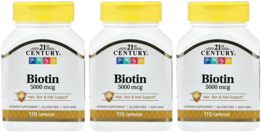 21st Century Biotin 5000 mcg Capsules, 110 Count (Pack of 3)
