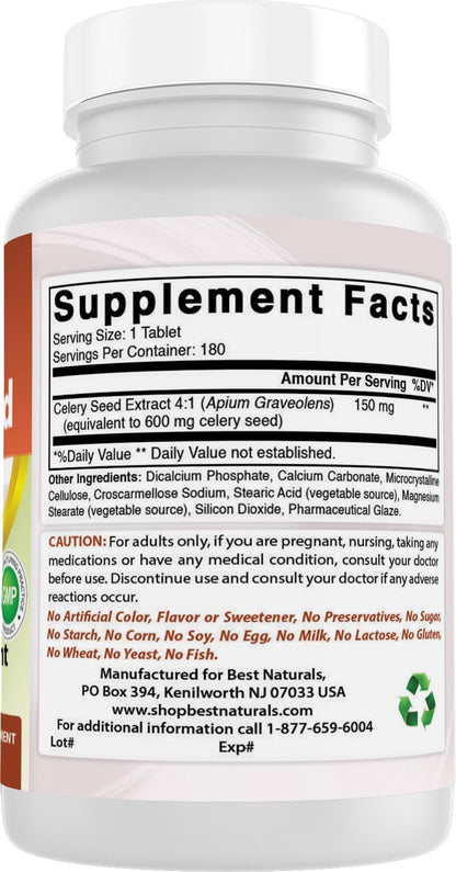 Best Naturals Celery Seed 600 mg – 180 Tablets (Pack of 3)