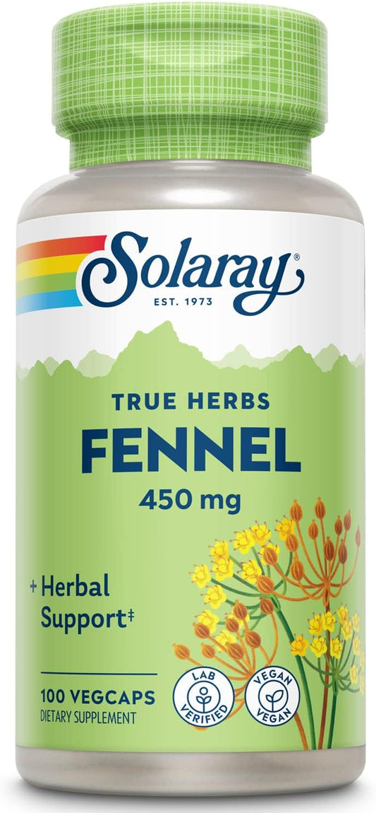 SOLARAY Fennel Seed 450mg - Digestive Support & Fresh Breath - Non-GMO, Vegan - 100 Vegetable Capsules