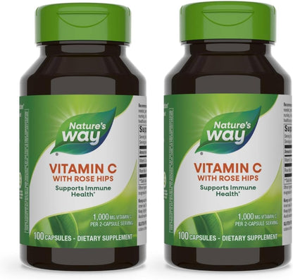 Nature's Way Vitamin C-500 with Rosehips, 1000 mg per Serving, 100 Capsules