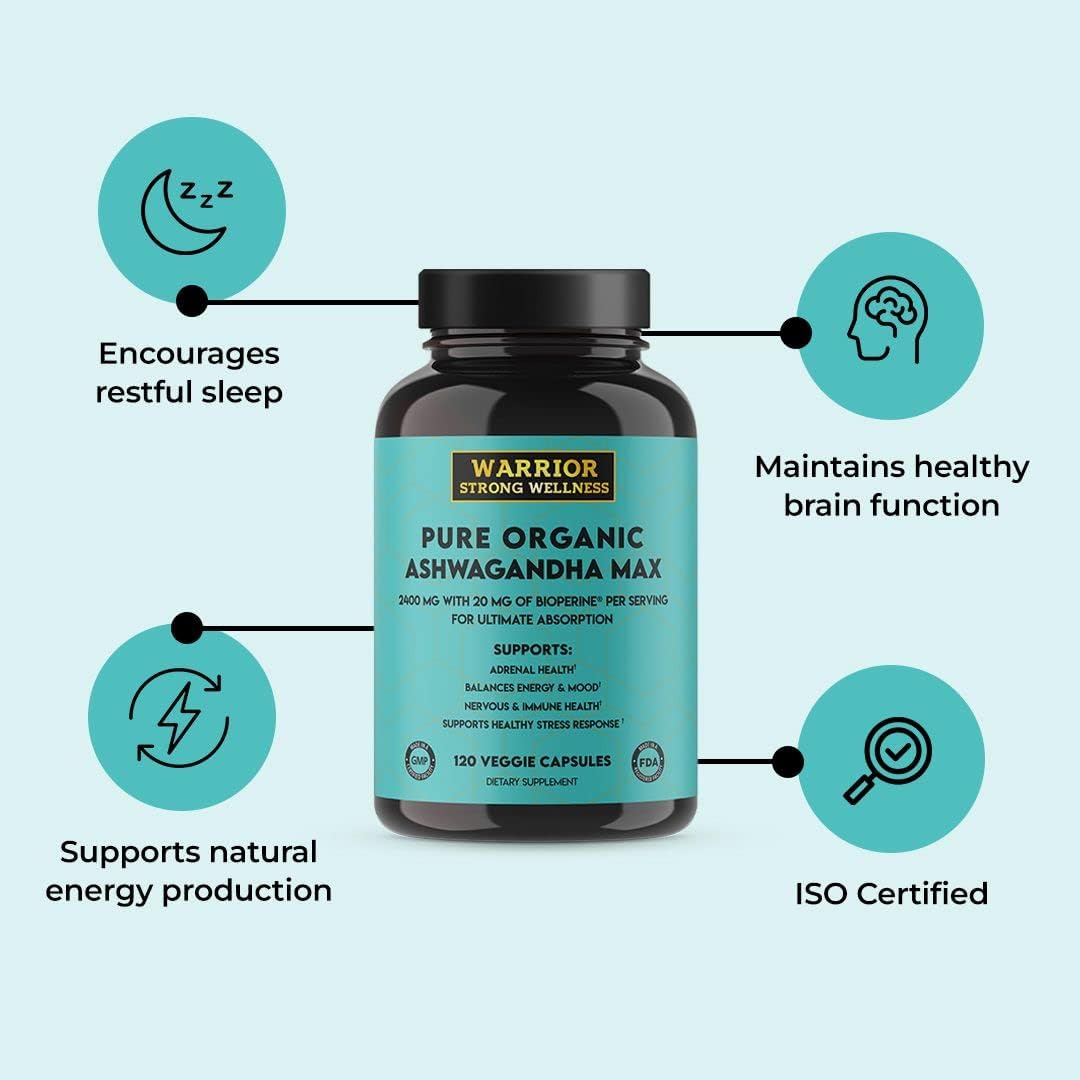 Pure Organic Ashwagandha Capsules with BioPerine - 2400 mg - 120 Capsules - görsel 6