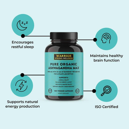Pure Organic Ashwagandha Capsules with BioPerine - 2400 mg - 120 Capsules