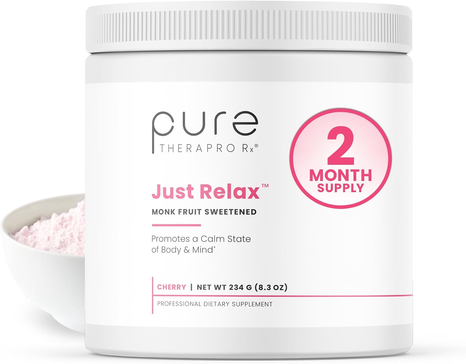Pure Therapro Rx Just Relax Cherry - 60 Servings | Promotes Relaxed Mood & Healthy Blood Pressure | Myo-inositol, Di-Magnesium Malate, GABA, Taurine, & L-Theanine - görsel 1