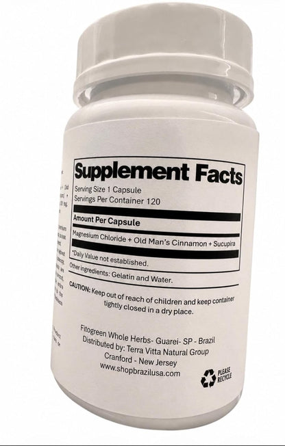Magnesium Chloride+ Old Man's Cinnamon+ Sucupira 500 mg (120 Capsules) Plant Based