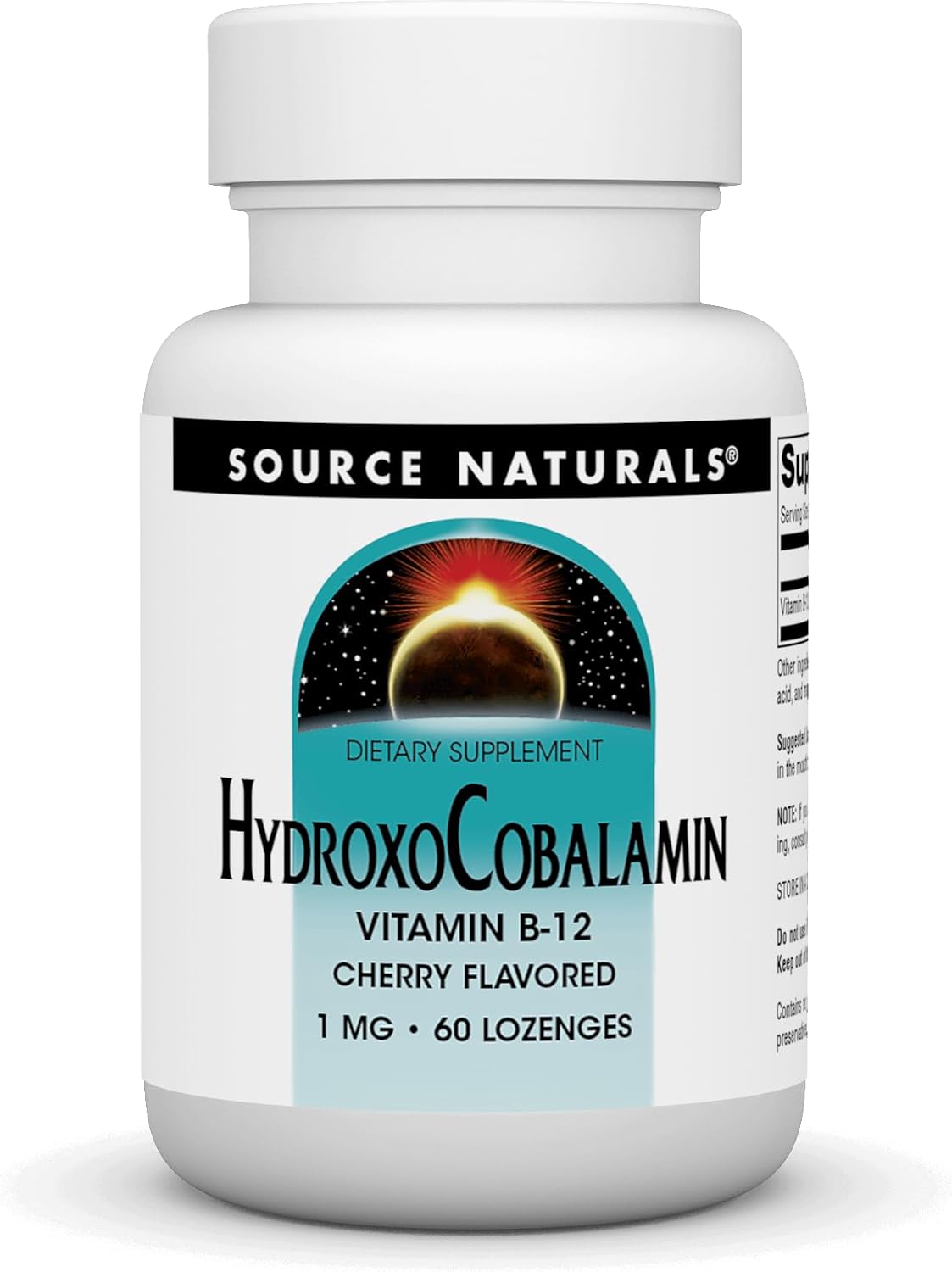 Source Naturals Hydroxocobalamin, Vitamin B-12, 1 mg - 60 Cherry Flavoured Lozenges - görsel 1
