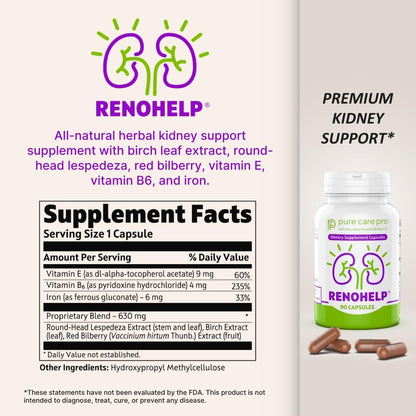 Renohelp Powerful All-Natural Kidney Support Supplement – 90 Capsules