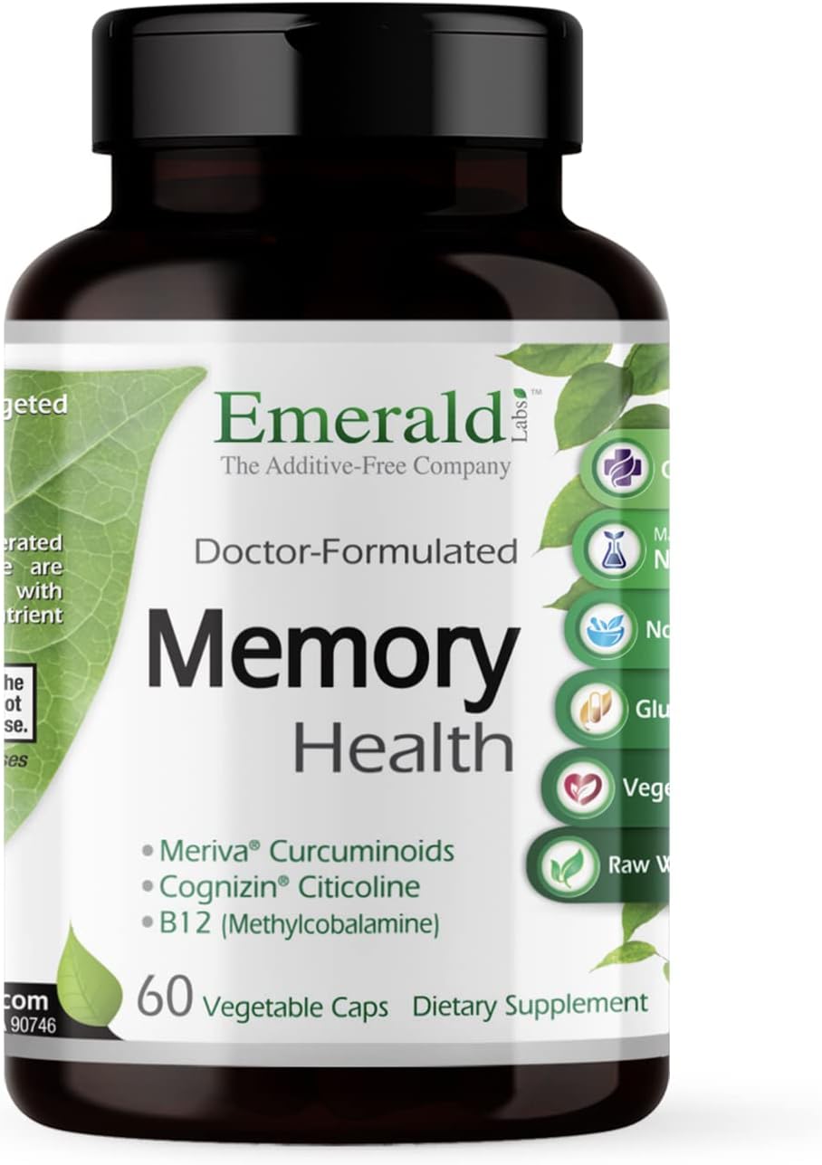 EMERALD LABS Memory Health - Brain Health & Memory Supplement with Meriva Turmeric, Vitamin B12 & Cognizin Citicoline - 60 Vegetable Capsules - görsel 1