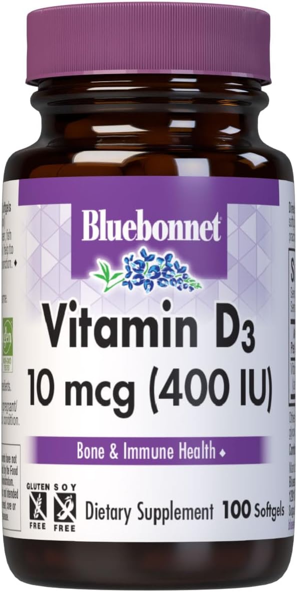Bluebonnet Nutrition Vitamin D3 400 IU Softgels – Non-GMO, Gluten-free, 100 Softgels - görsel 1
