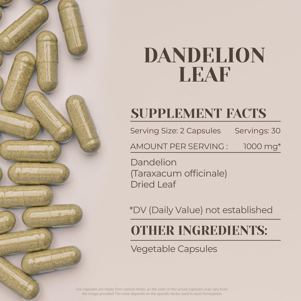 Dandelion Leaf 60 Capsules - High-Strength Herbal Food Supplement - Vegetable Capsules with Dandelion (Taraxacum officinale) Dried Leaf (60 Capsules) - görsel 3
