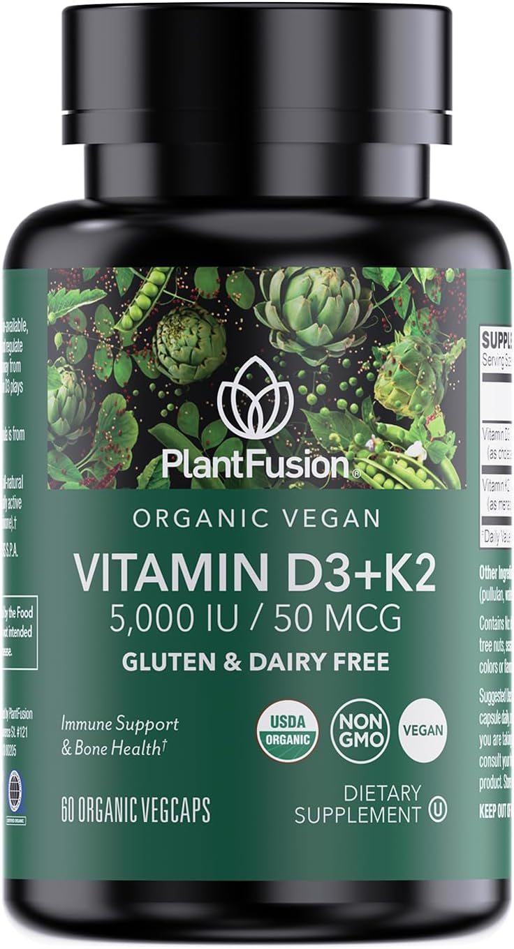 PlantFusion Organic Vegan Vitamin D3 + K2 5,000 IU, 50MCG - 60 Capsules - görsel 1
