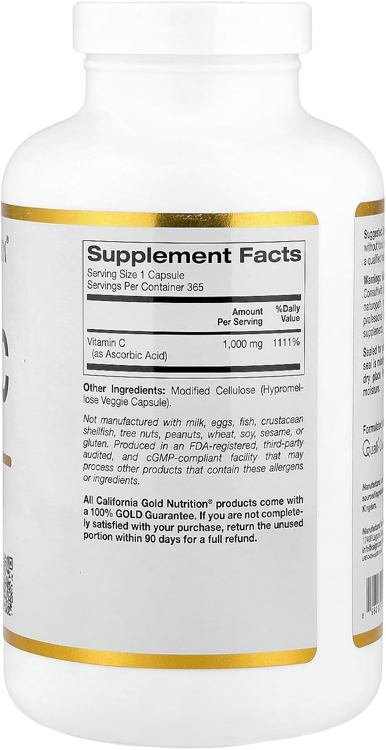 Lake Avenue Vitamin C Supplement - Quali-C Ascorbic Acid 1000 mg - 365 Vegetable Capsules - görsel 2