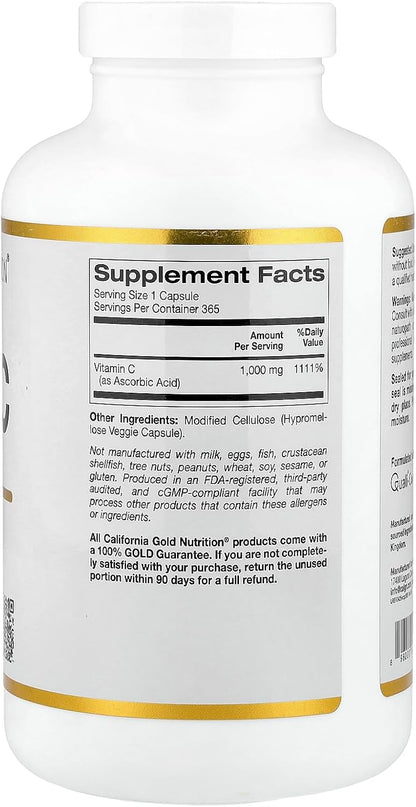 Lake Avenue Vitamin C Supplement - Quali-C Ascorbic Acid 1000 mg - 365 Vegetable Capsules