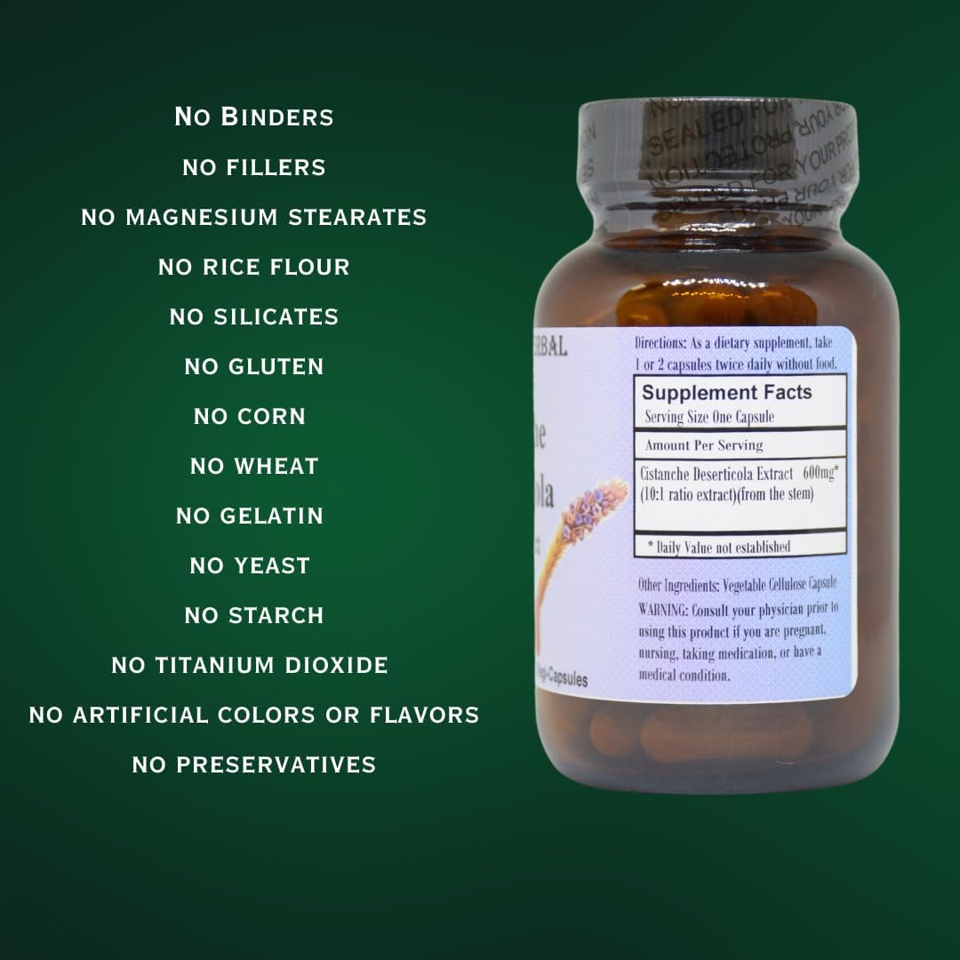 Barlowe's Herbal Elixirs Cistanche Extract | Cistanche Deserticola | 10:1 | 600 mg Per Capsule | 60 Vegetable Capsules | Stearate Free | Glass Bottle | Non GMO - görsel 4