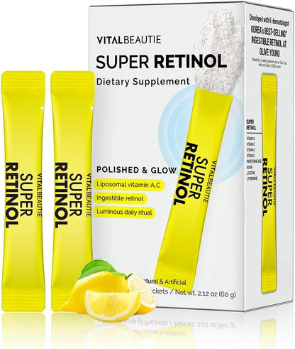 VITALBEAUTIE Super Retinol – Ingestible Liposomal Retinol & Vitamin C Powder for Radiant Skin, 30 Sachets