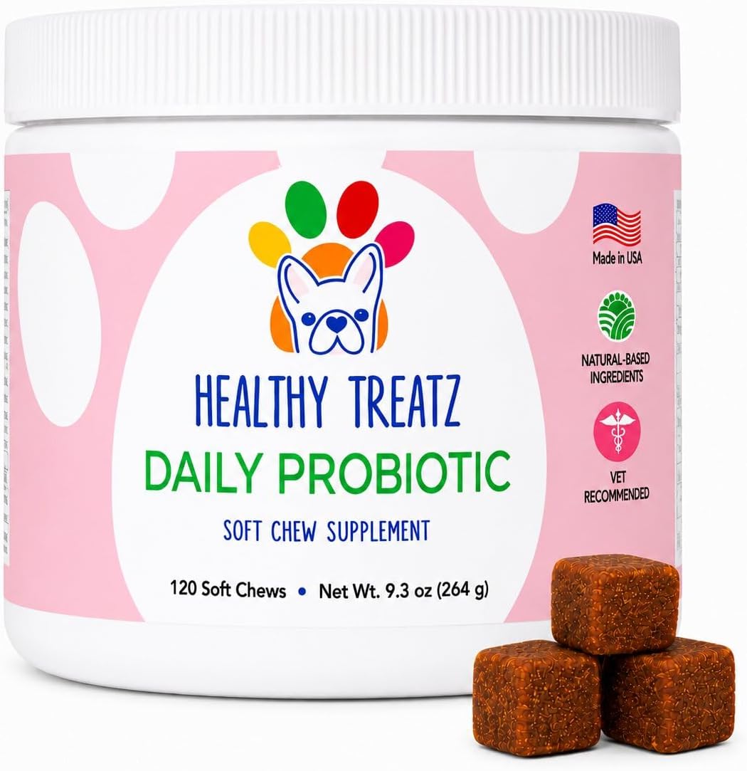 HealthyTreatz Probiotics for Dogs – 2 Billion CFU, 6 Strains with Digestive Enzymes – Gut Health, Diarrhoea Relief, Gas, Itchy Skin & Seasonal Allergy Support – Made in USA – Soft Chews, 120 ct - görsel 1