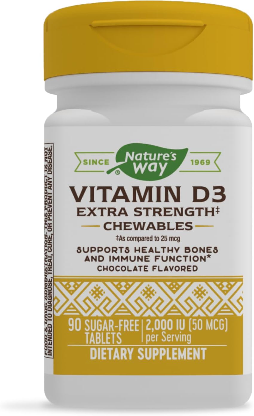 Nature's Way Vitamin D3 Extra Strength, Sugar-Free, Chocolate Flavoured, 90 Chewables - görsel 1