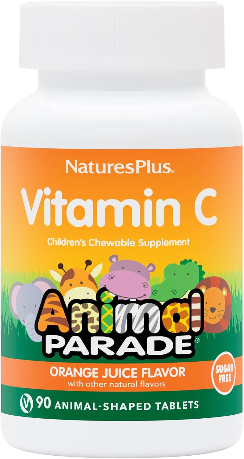 NaturesPlus Animal Parade Sugar-Free Children's Vitamin C, Natural Orange Juice Flavour - 90 Chewable Tablets (Pack of 2) - görsel 1