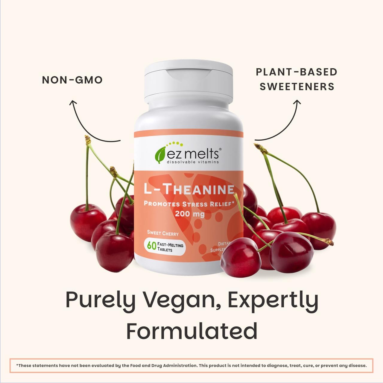 EZ Melts L-Theanine 200 mg – Calm & Relaxation Support – Natural Cherry Flavour – 60 Dissolvable Tablets - görsel 6