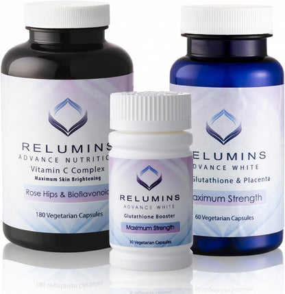 Relumins Advanced Skin Supplement Set - L-Glutathione Complex, Vitamin C, and Antioxidant Support - Nourishing Formula for Healthy Skin - 30-Day Supply