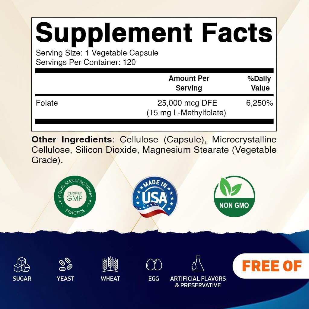 Vitamatic Methyl Folate 15mg – 120 Vegetable Capsules - görsel 2