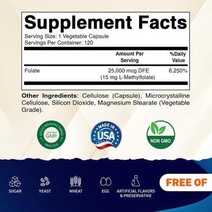 Vitamatic Methyl Folate 15mg – 120 Vegetable Capsules