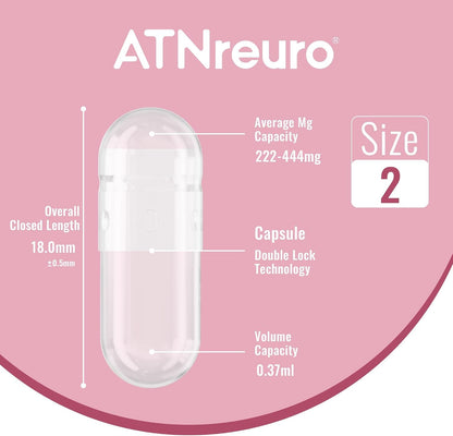 ATNreuro Size 2 Empty Gelatin Capsules with 2 Micro Spoons – 500 Count